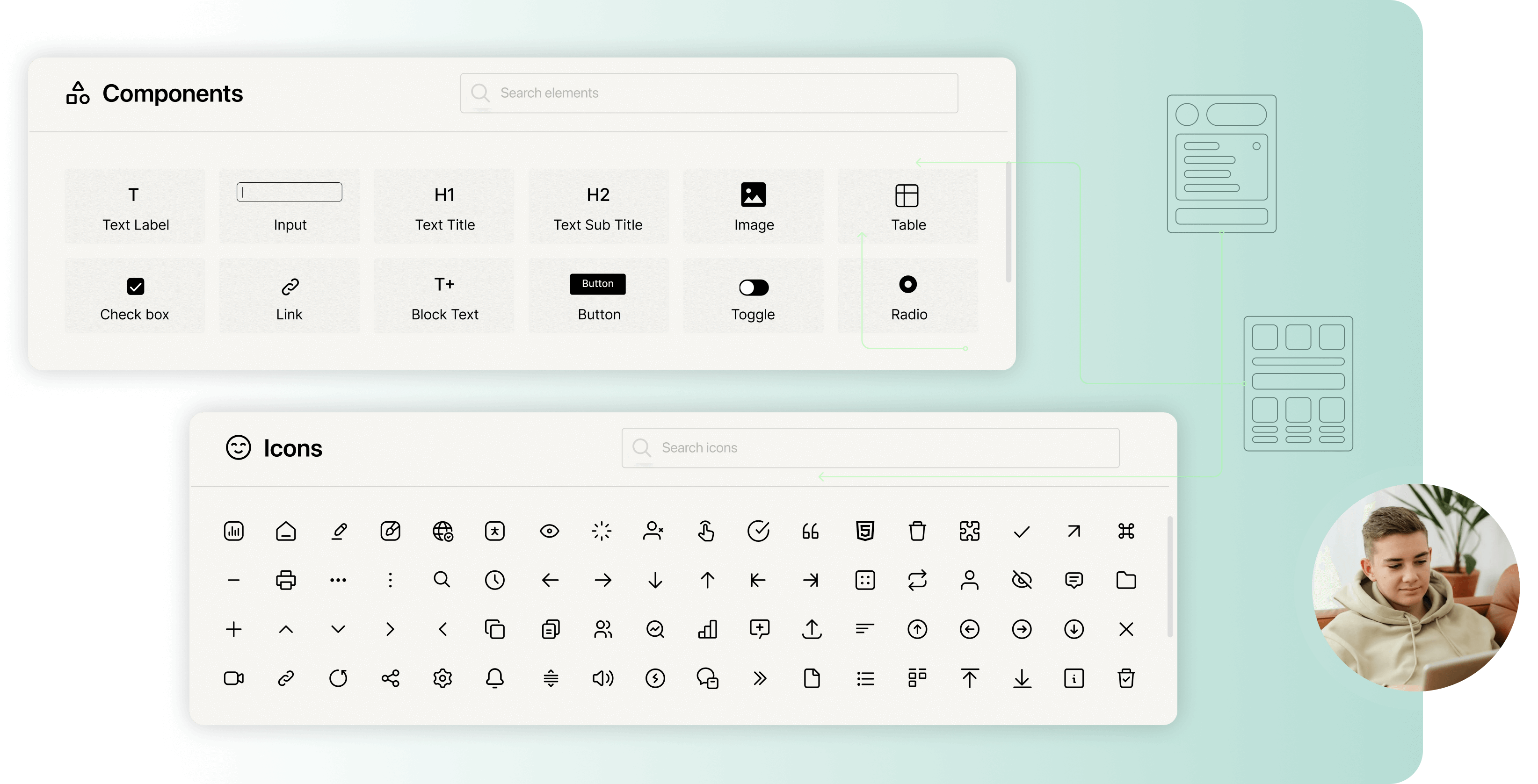 Collection of various components and icons.